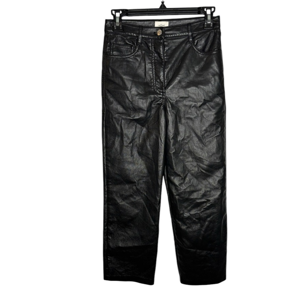 Aritzia Wilfred Black Vegan Leather Straight Leg Melina Pants Size 4
